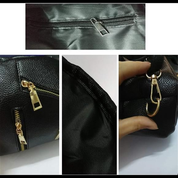 Girl Small Cute Black Backpack - Vintage Pu Leather Lightweight Bag with Pompom main image 4